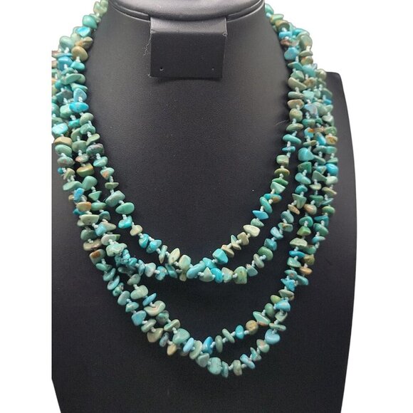 SK925 Turquoise Chip Necklace 80" Flapper Style Chunks Hand Knotted Thailand - Picture 2 of 15
